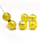 12mm Opal yellow melon czech glass beads, gold flakes, 6pc