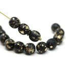 8mm Black with gold flakes round czech glass druk beads, 15Pc