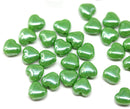 6mm Green opaque heart shaped Czech glass beads with luster - 30pc