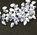 4x6mm Black and white teardrop Czech glass beads, 50Pc