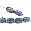 12x8mm Montana blue barrel beads, czech glass fire polished oval beads, 6Pc