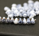 4x6mm Black and white teardrop Czech glass beads, 50Pc