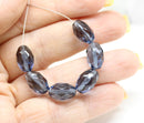 12x8mm Montana blue barrel beads, czech glass fire polished oval beads, 6Pc