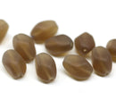 13x9mm frosted smokey topaz twisted czech glass barrel bead, 10Pc