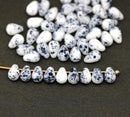 4x6mm Black and white teardrop Czech glass beads, 50Pc
