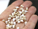 4x6mm White teardrop Czech glass beads, gold flakes, 50Pc