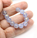 8mm Frosted blue round czech glass druk pressed beads, gold flakes, 15Pc