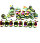6x9mm Antique green czech glass teardrop beads luster - 30pc