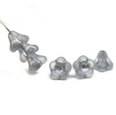 11x13mm Frosted gray trumpet flower Czech glass beads silver inlays, 6Pc