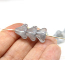 11x13mm Frosted gray trumpet flower Czech glass beads silver inlays, 6Pc