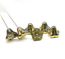 11x13mm Gold coated trumpet flower Czech glass beads, 6Pc