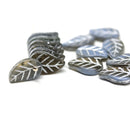 14x9mm Blue brown Czech glass leaves, Two tone mixed color, silver inlays, 15pc