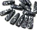 17x6mm Long black triangle beads silver flakes Czech glass, 15Pc