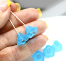 11x13mm Frosted blue trumpet flower Czech glass beads, 6Pc