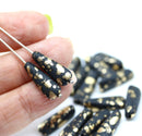 17x6mm Long black triangle beads golden flakes Czech glass, 15Pc