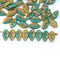 10x6mm Green beige Czech glass pressed leavf beads, copper inlays, 40Pc