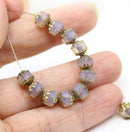 6mm Frosted opal glass cathedral beads Czech glass golden ends 20Pc