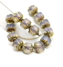6mm Frosted opal glass cathedral beads Czech glass golden ends 20Pc
