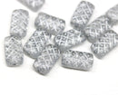13x7mm Clear ornament rectangle pillows czech glass beads, silver wash, 12pc