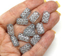 13x7mm Clear ornament rectangle pillows czech glass beads, silver wash, 12pc