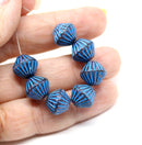 11mm Purple czech glass bicone beads blue stripes, 10pc