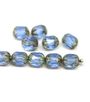 8x6mm Sapphire blue rice czech glass fire polished beads picasso ends, 10pc