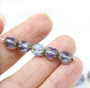 8x6mm Sapphire blue rice czech glass fire polished beads picasso ends, 10pc