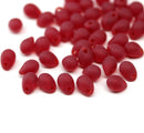 5x7mm Frosted red teardrops czech glass beads, 50pc