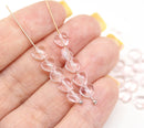 6mm Rose pink heart czech glass small beads - 30pc