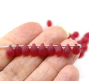 5x7mm Frosted red teardrops czech glass beads, 50pc