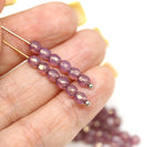 4mm Dark pink czech glass faceted beads goldish luster fire polished - 50Pc