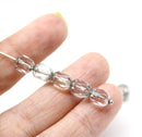 8x6mm Gray rice czech glass fire polished beads silver ends, 10pc