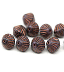 11mm Purple czech glass bicone beads copper stripes, 10pc