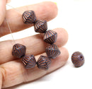 11mm Purple czech glass bicone beads copper stripes, 10pc
