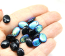 12x9mm Black lentil AB finish Oval flat drop czech glass beads top drilled - 20Pc
