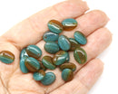 12x9mm Green brown Oval flat drop czech glass beads top drilled - 20Pc