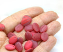 12x9mm Frosted red oval flat drop czech glass beads top drilled - 20Pc