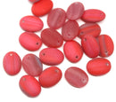 12x9mm Frosted red oval flat drop czech glass beads top drilled - 20Pc