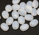 12x9mm Opal white oval flat drop czech glass beads top drilled - 20Pc