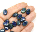 12x9mm Dark blue oval flat Czech glass pressed beads picasso finish, 15Pc