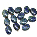 12x9mm Dark blue oval flat Czech glass pressed beads picasso finish, 15Pc