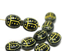 13x11mm Black green glass ladybug czech beads