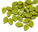 12x7mm Olive green leaf beads Czech glass top drilled, 30Pc