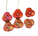 13mm Red pansy flower beads Red pink Czech glass daisy flower, 6pc