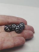 12x14mm Large black fancy bicone silver inlays Czech glass beads 4Pc