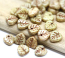 9mm Brown beige leaf beads, Heart shaped glass triangle leaf, picasso finish, 30pc