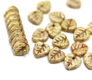 9mm Brown beige leaf beads, Heart shaped glass triangle leaf, picasso finish, 30pc