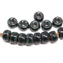 9mm Black green czech glass pony beads, 3mm hole - 15pc