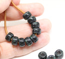 9mm Black green czech glass pony beads, 3mm hole - 15pc