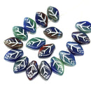 12x7mm Dark blue green red Czech glass beads silver inlays, 30pc